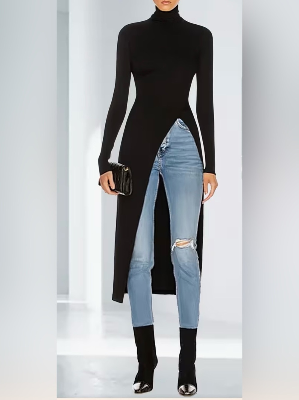 Black High-Slit Top Overlay Size M